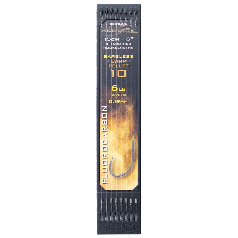 Drennan Acolyte Barbless Carp Pellet Hooklength Plate 6inch